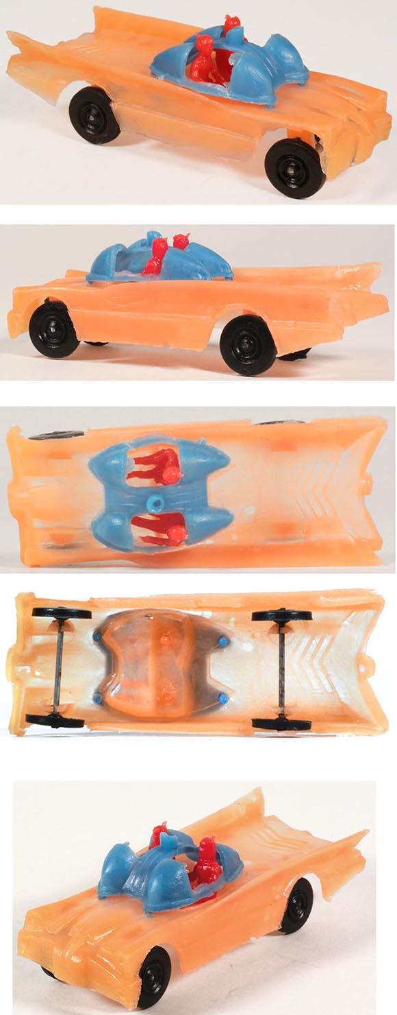 c.1966 Unknown Origin Salmon Colored Batmobile with Figures